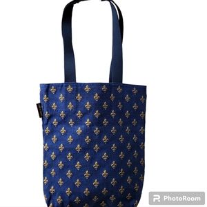 Tote Shoulder Bag Blue Belgian Hand Stitched in Flander Belgian with Fleur de li